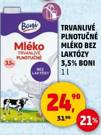 Penny Market Trvanlivé plnotučné mléko bez laktózy 3,5% BONI nabídka