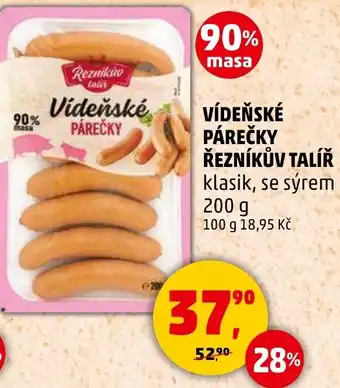 Penny Market Vídeňské párečky řezníkův talíř klasik, se sýrem nabídka