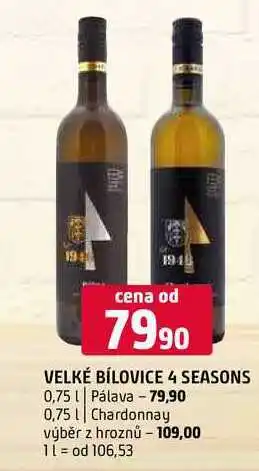 Terno Velké bílovice 4 seasons 0,75l Pálava 0,75l Chardonnay výběr z hroznů nabídka