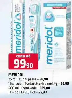 Terno Meridol 75 ml zubní pasta 1 ks zubní kartáček extra měkký 400 ml ústní voda nabídka