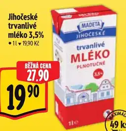 Albert MADETA Jihočeské trvanlivé mléko 3,5% nabídka