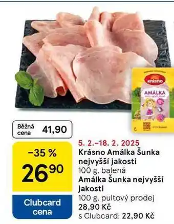 Tesco Krásno Amálka Šunka nejvyšší jakosti, 100 g, balená nabídka