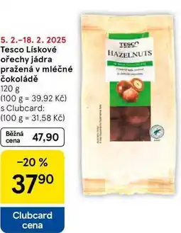 Tesco Tesco Lískové ořechy jádra pražená v mléčné čokoládě, 120 g nabídka