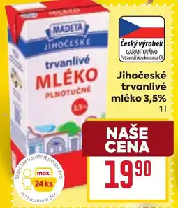 Billa Jihočeské trvanlivé mléko 3,5% nabídka