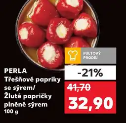 Kaufland PERLA Třešňové papriky se sýrem/ Žluté papričky plněné sýrem nabídka