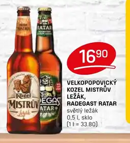 Flop Velkopopovický Kozel Mistrův ležák, Radegast Ratar nabídka