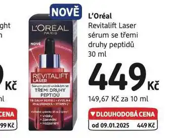 dm drogerie Loreal sérum se třemi druhy peptidů nabídka