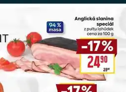 Billa Anglická slanina speciál z pultu lahůdek cena za 100g nabídka