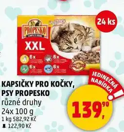 Penny Market KAPSIČKY PRO KOČKY, PSY PROPESKO různé druhy, 24x 100 g nabídka