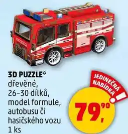 Penny Market 3D PUZZLE dřevěné, 26-30 dílků, model formule, autobusu či hasičského vozu, 1 ks nabídka