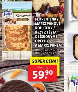 Lidl Florentinky, marcipánové rohlíčky , řezy z těsta s lískovými ořechy a marcipánem nabídka