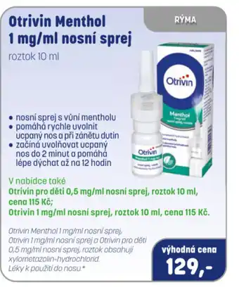 PharmaPoint Otrivin Menthol 1 mg/ml nosní sprej nabídka