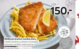 XXXLutz XXXLutz kuřecí cordon bleu s krůtí šunkou a sýrem, hranolky, nabídka