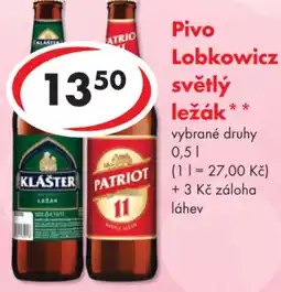 CBA Pivo Lobkowicz světlý ležák nabídka