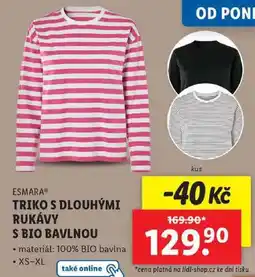 Lidl TRIKO S DLOUHÝMI RUKÁVY S BIO BAVLNOU nabídka