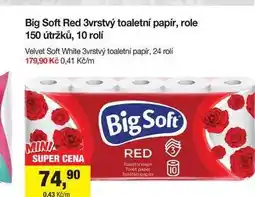 Šlak Big Soft Red 3vrstvý toaletní papír, role 150 útržků, 10 rolí nabídka