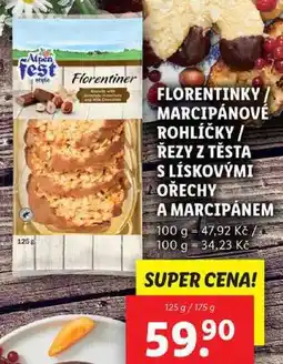 Lidl FLORENTINKY MARCIPÁNOVÉ ROHLÍČKY/ŘEZY Z TĚSTA S LÍSKOVÝMI OŘECHY A MARCIPÁNEM, 125 g/175 g nabídka