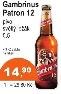 COOP DISKONT Gambrinus Patron 12 pivo světlý ležák nabídka