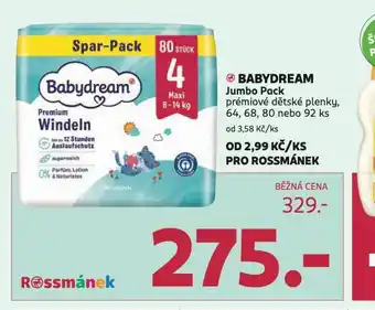 Rossmann Babydream jumbo pack premiové plenky nabídka