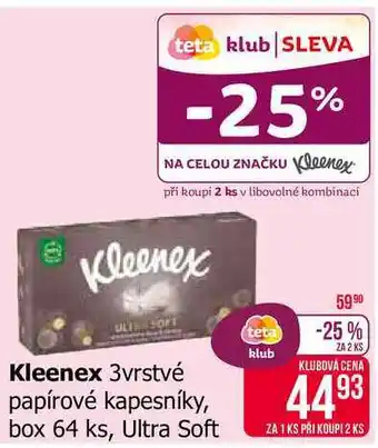 Teta Kleenex 3vrstvé papírové kapesníky, box 64 ks nabídka