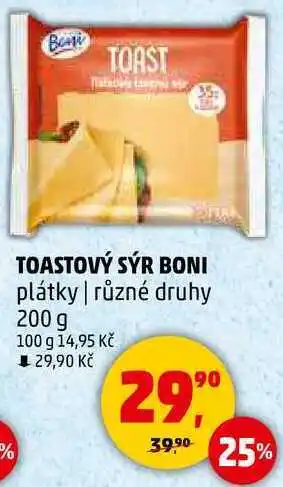 Penny Market TOASTOVÝ SÝR BONI plátky, různé druhy, 200 g nabídka