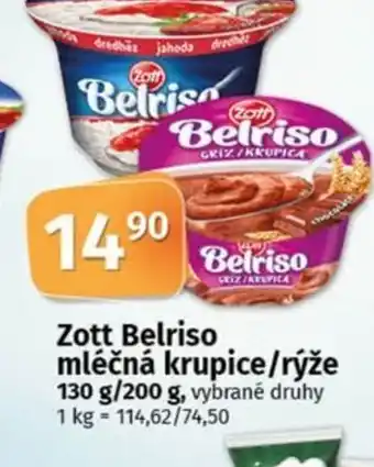 COOP TIP Zott Belriso mléčná krupice/rýže nabídka