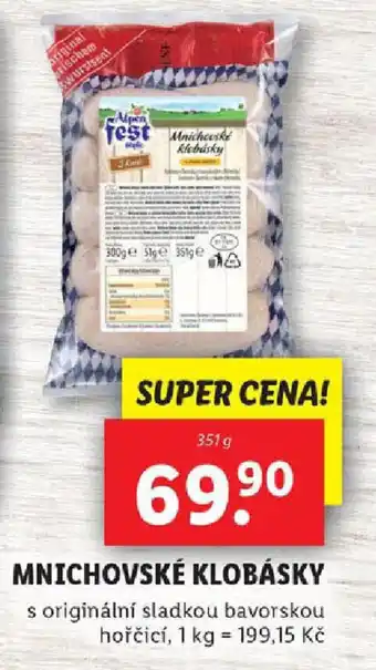 Lidl Mnichovské klobásky nabídka