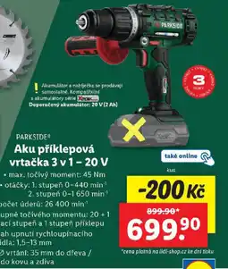 Lidl PARKSIDE Aku příklepová vrtačka 3 v 1 - 20 V nabídka