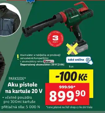 Lidl PARKSIDE Aku pistole na kartuše 20 V nabídka