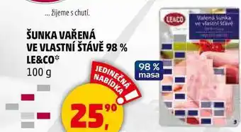 Penny Market LE&CO šunka vařená ve vlastní šťávě, 100 g nabídka