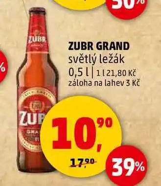 Penny Market ZUBR GRAND světlý ležák, 0,5 l nabídka
