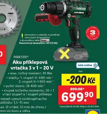 Lidl PARKSIDE® Aku příklepová vrtačka 3 v 1 - 20 V nabídka