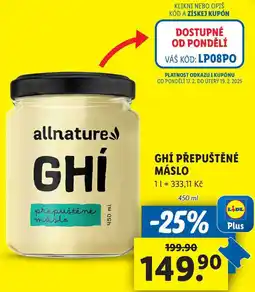 Lidl GHÍ PŘEPUŠTĚNÉ MÁSLO, 450 ml nabídka