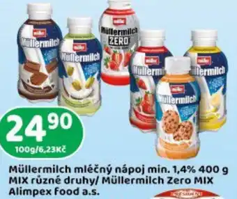 Brněnka Müllermilch mléčný nápoj min. 1,4%  MIX různé druhy/ Müllermilch Zero MIX Alimpex food a.s. nabídka