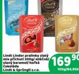 Brněnka Lindt Lindor pralinky zlatý mix příchutí / mléčné slaný karamel/ hořká čokoláda nabídka