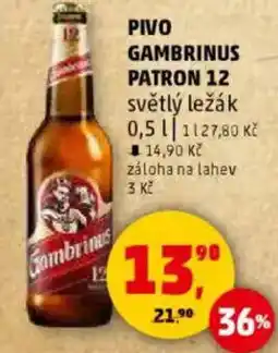 Penny Market PIVO GAMBRINUS PATRON 12 světlý ležák nabídka