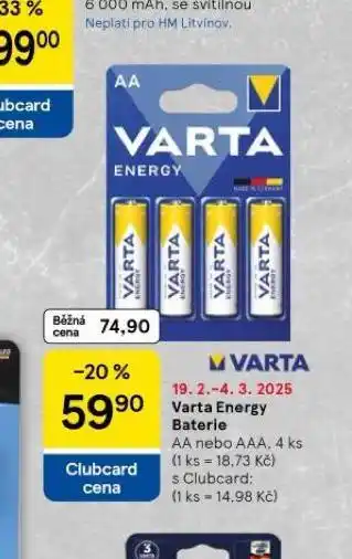 Tesco Varta energy baterie nabídka