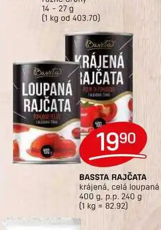 Flop BASSTA RAJČATA krájená, celá loupaná 400 g. p.p. 240 g nabídka