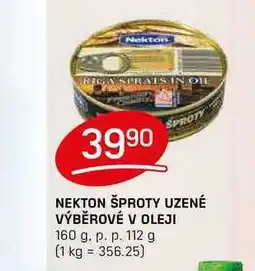 Flop NEKTON ŠPROTY UZENÉ VÝBĚROVÉ V OLEJI 160 g. p. p. 112 g nabídka