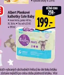 Albert Albert Plenkové kalhotky Cute Baby maxi 44 ks, junior 40 ks, XL 36 ks nabídka