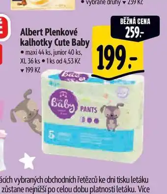 Albert Albert Plenkové kalhotky Cute Baby maxi 44 ks, junior 40 ks, XL 36 ks nabídka