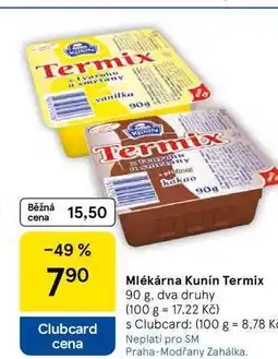 Tesco Mlékárna Kunín Termix, 90 g, dva druhy nabídka