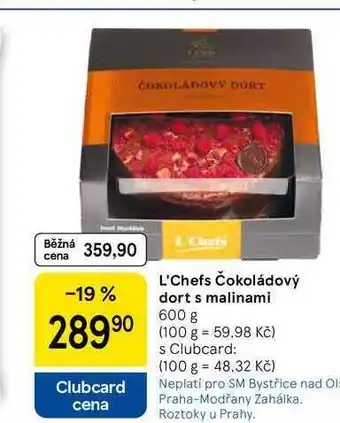 Tesco L'Chefs Čokoládový dort s malinami, 600 g nabídka