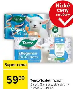 Tesco Tento Toaletní papír 8 rolí, 3 vrstvy, dva druhy nabídka