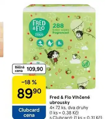 Tesco Fred & Flo Vlhčené ubrousky, 4x 72 ks, dva druhy nabídka