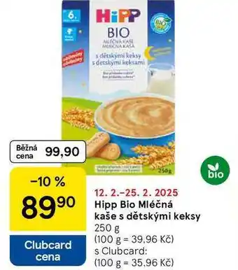 Tesco Hipp Bio Mléčná kaše s dětskými keksy, 250 g nabídka