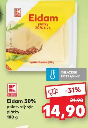 Kaufland Eidam 30% polotvrdý sýr plátky nabídka