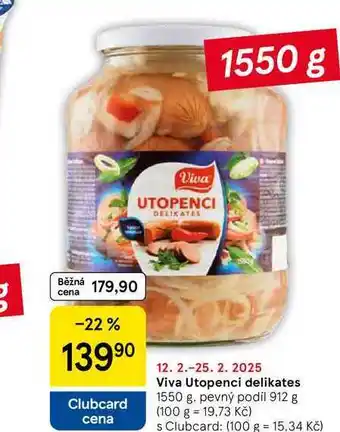 Tesco Viva Utopenci delikates, 1550 g. pevný podíl 912 g nabídka