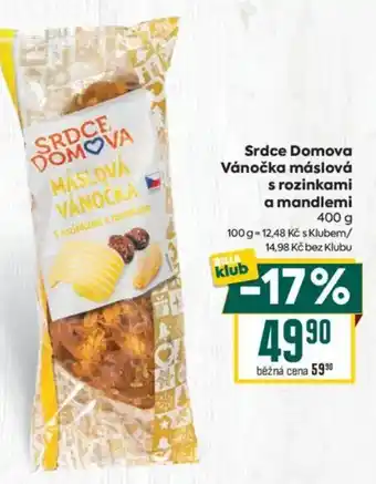 Billa Srdce Domova Vánočka máslová s rozinkami a mandlemi nabídka