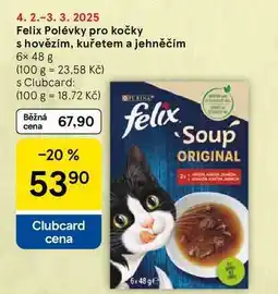 Tesco Felix Polévky pro kočky s hovězím, kuřetem a jehněčím, 6x 48 g nabídka